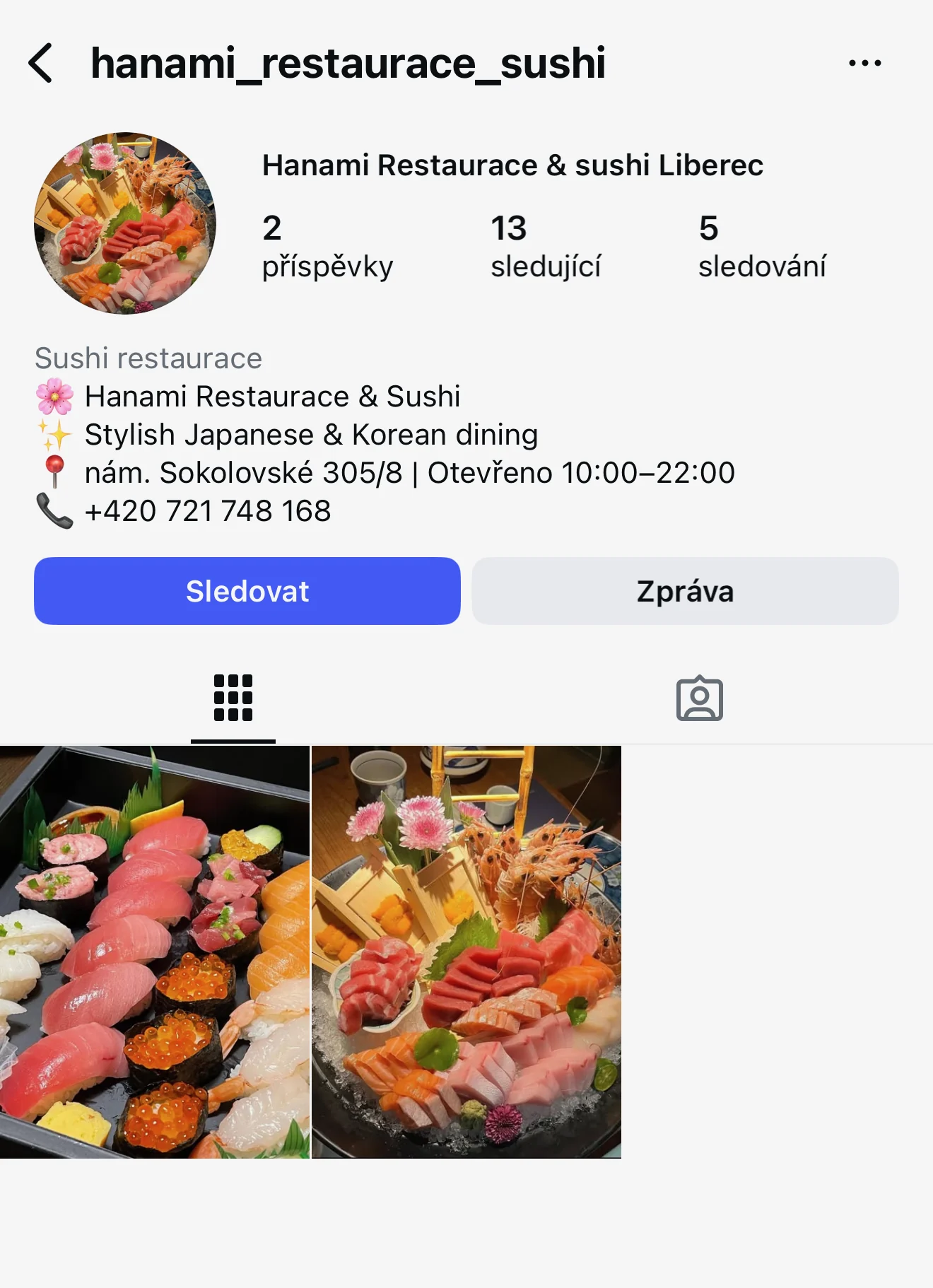 Instagram Hanami před spoluprací — 13 sledujících